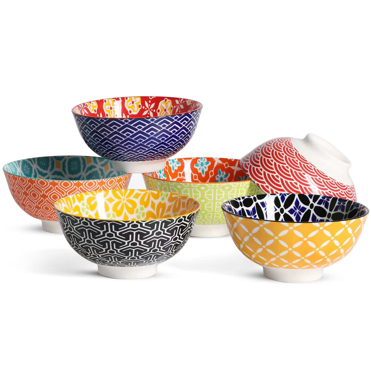 Metahom Ceramic Cereal Bowls, 23 Oz Colorful Soup Bowls, Deep Porcelain Bowl Set for Salad, Dessert, Pasta, Ice Cream,Set of 6
