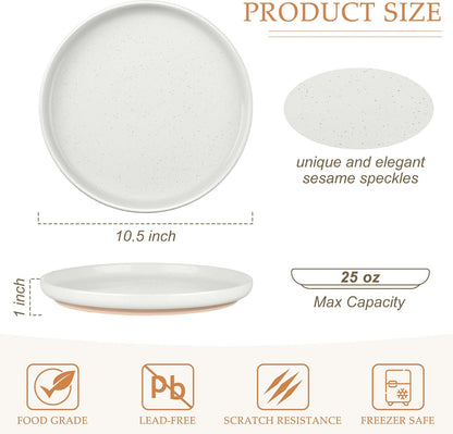LIANYU Dinner Plates Set of 4, 10.5 Inch Stoneware Plate for Kitchen Dining, Large & Round Ceramic Salad Dishes Set, Microwave, Oven & Dishwasher Safe, Scratch Resistant, Stackable, Snowy White