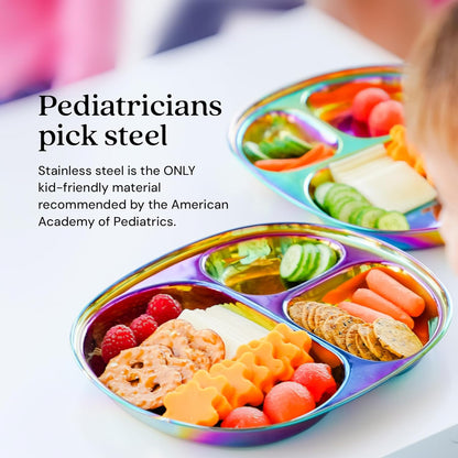 Ahimsa Stainless Steel Kids Divided Plate, Rainbow, 1 Plate | Pediatrician Designed, Food Grade Stainless Steel Toddler Plate, Non-Toxic & BPA Free, Dishwasher Safe, Break Resistant