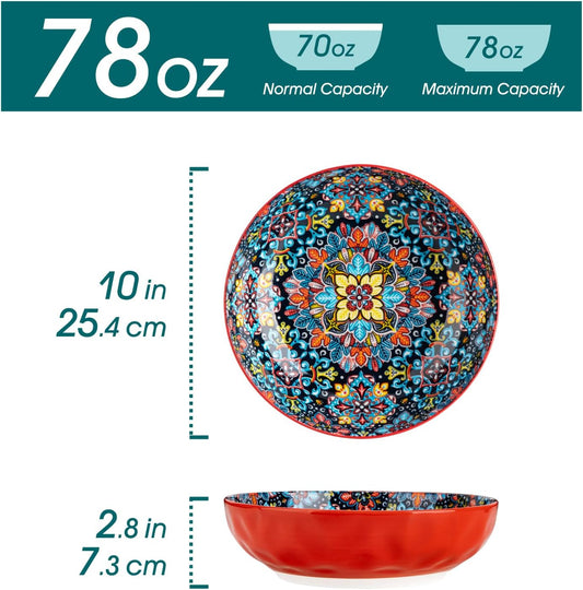 vancasso Large Serving Bowls,78 Oz Salad Bowls Set of 2,Serving Dishes-Red | Bohemian Decorative Bowls for Salad, Fruit, Pasta and Dinner, Serving Dishes Set for Party, Dishwasher & Microwave Safe