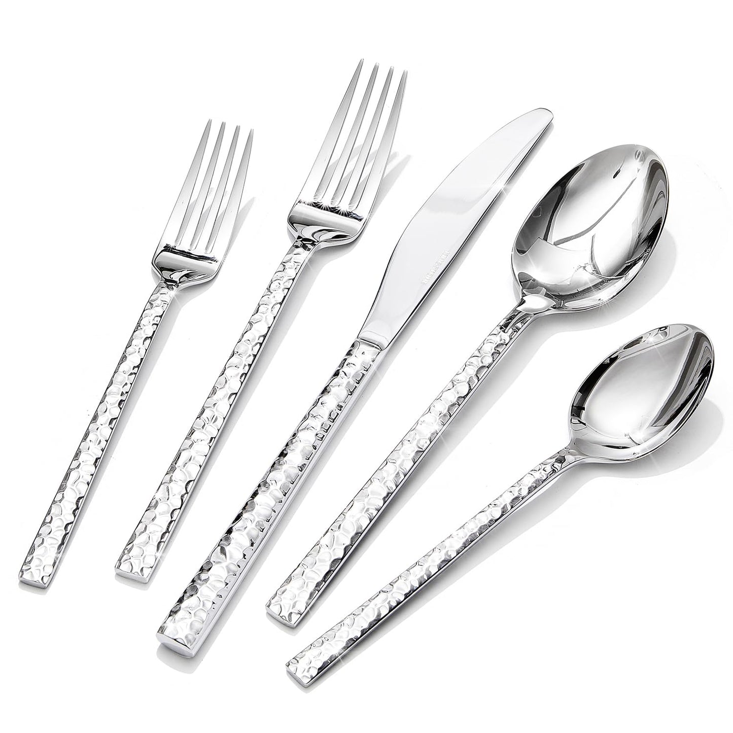 40 Piece Hammered Silverware Set, 18/10 Stainless Steel Flatware Set for 8 | KINGSTONE Mirror Polished Knives Forks Spoons Utensils, Cutlery Set for Home, Party, Wedding, Housewarming, Dishwasher Safe