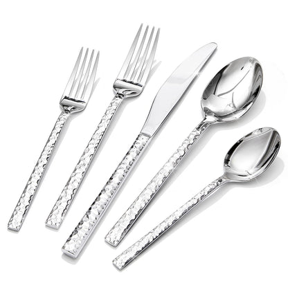 40 Piece Hammered Silverware Set, 18/10 Stainless Steel Flatware Set for 8 | KINGSTONE Mirror Polished Knives Forks Spoons Utensils, Cutlery Set for Home, Party, Wedding, Housewarming, Dishwasher Safe