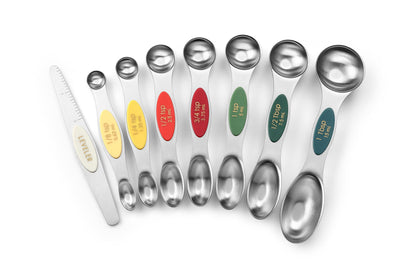 Spring Chef Magnetic Measuring Spoons Set of 8 for Kitchen, Multicolor | Stainless Steel Teaspoon & Tablespoon Measuring Spoons with Leveler for Dry & Liquid Ingredients, Dual Sided, Dishwasher Safe