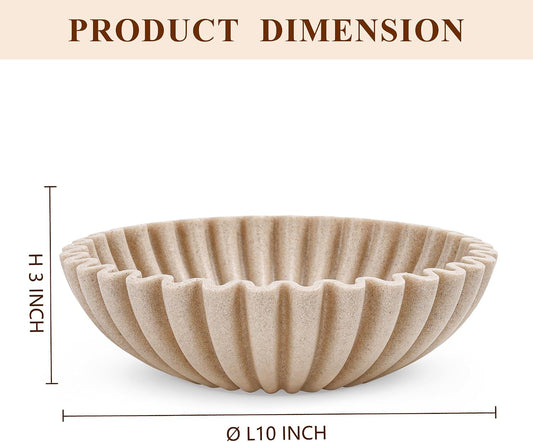 Large Decorative Bowl, Modern Handicraft Bowls for Home Decor, Fruit Bowl for Kitchen Counter, Ruffle Decor, Stylish Key Bowl for Entry Table, Artificial Stone Beige