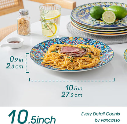vancasso Ceramic Dinner Plates Set of 6, 10.5 Inch, Microwave Safe | Salad Plates Set, Colorful Bohemian Style Dishes for Kitchen