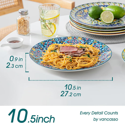 vancasso Ceramic Dinner Plates Set of 6, 10.5 Inch, Microwave Safe | Salad Plates Set, Colorful Bohemian Style Dishes for Kitchen