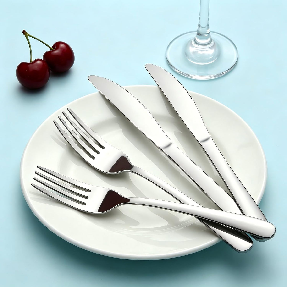 24-Piece Forks and Knives Set for 12, Food-Grade Stainless Steel Silverware Set with 12 Dinner Knives & 12 Forks, Mirror Polished Fork Silverware, Butter Knife and Metal Fork, Dishwasher Safe