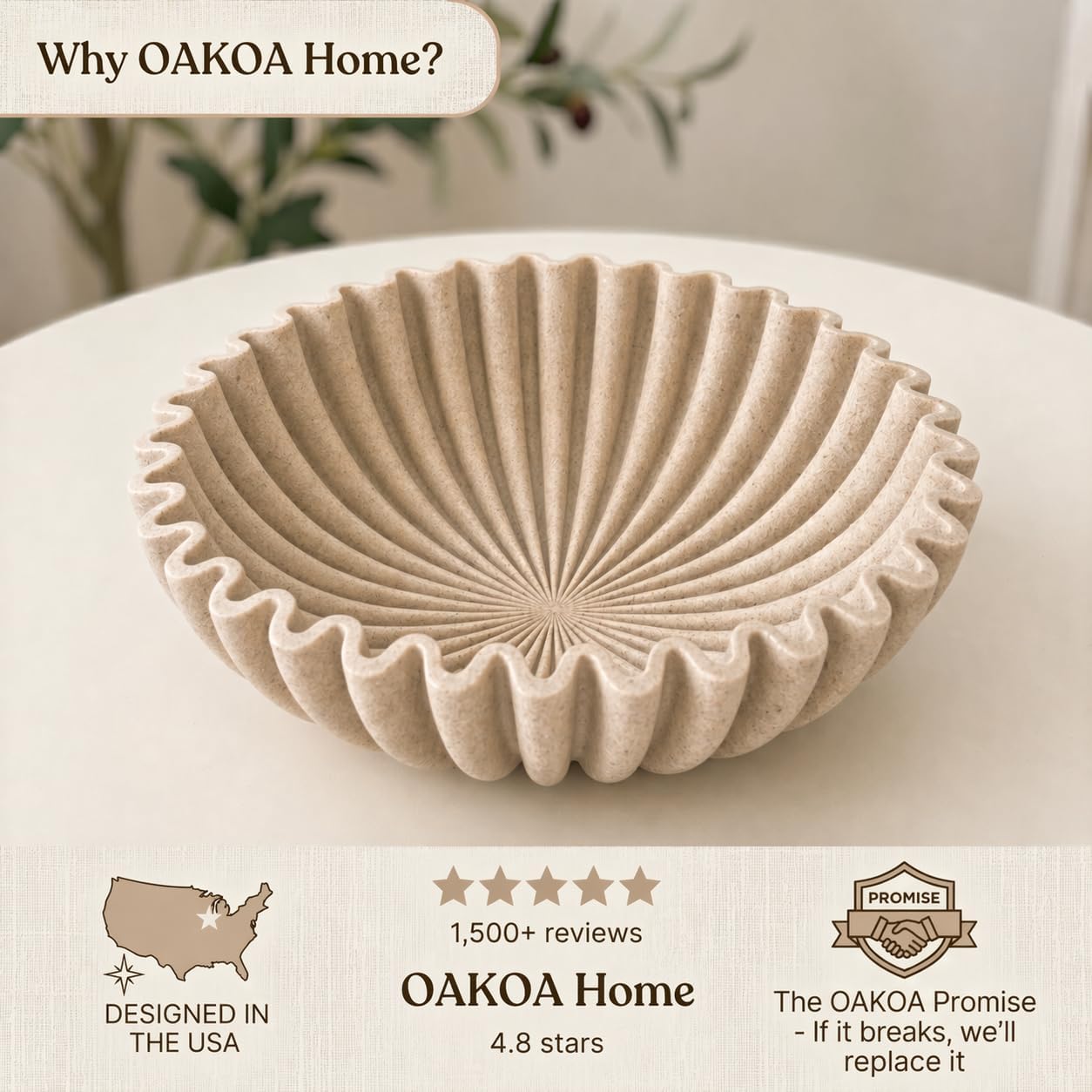 OAKOA Large Decorative Bowl for Home Decor - Key Bowl for Entryway Table
