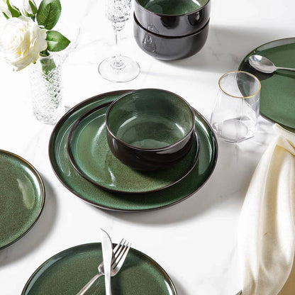 LERATIO Ceramic Dinner Plates Set of 4,10.5 Inch Reactive Glaze Plate Sets | Porcelain Modern Shape Dinnerware Dishes Set for Kitchen,Microwave&Dishwasher&Oven Safe,Scratch Resistant-Green