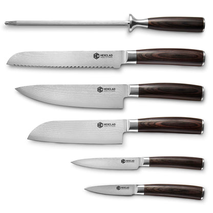 HexClad Espresso 4 Piece Damascus Steel Steak Knife Set, Full Tang | Full Tang Construction, Pakkawood Handle