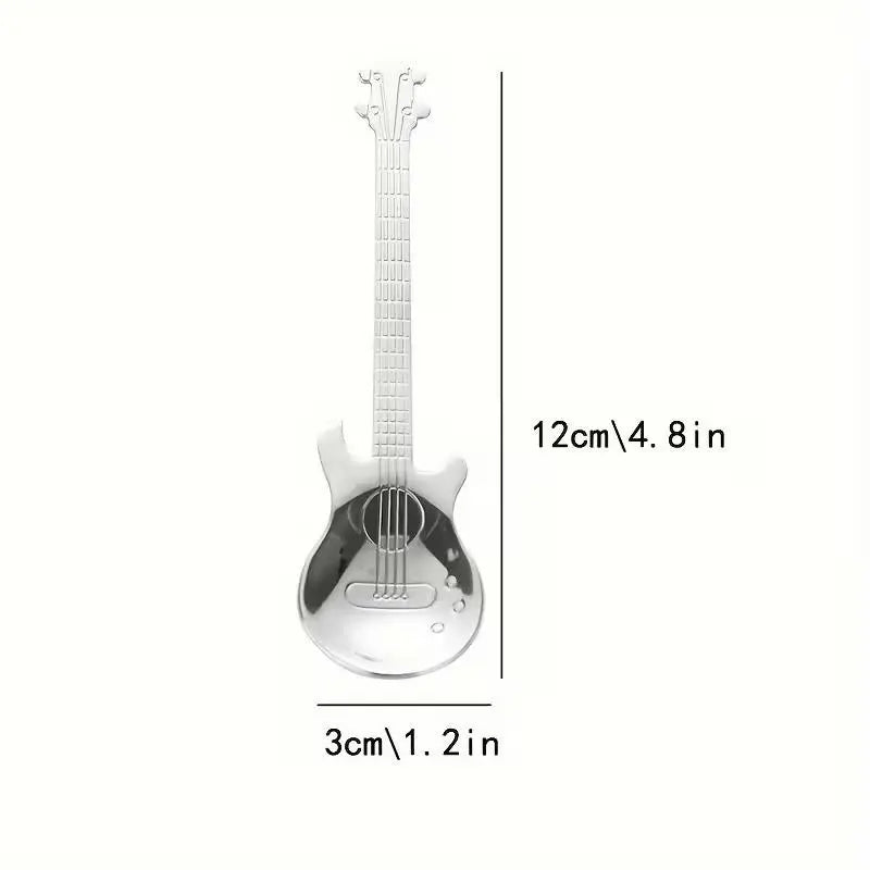 7pcs Stainless Steel Spoon Set, Guitar Shape Coffee Stirrer, Ice Bar Music Bar Spoon, Ideal for Home, Restaurant, Café, Party, Coffee Spoons