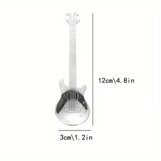 7pcs Stainless Steel Spoon Set, Guitar Shape Coffee Stirrer, Ice Bar Music Bar Spoon, Ideal for Home, Restaurant, Café, Party, Coffee Spoons