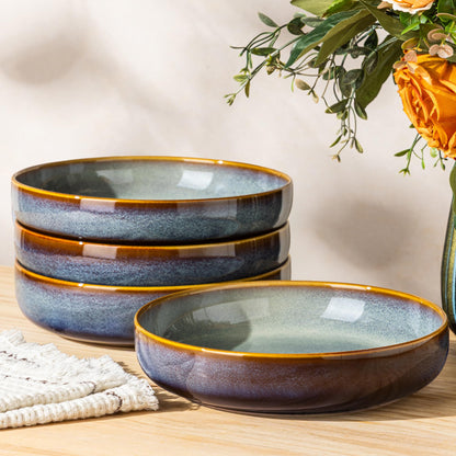 8.5" Ceramic Pasta Bowls Set of 4, Salad Bowls | Versatile Serving Bowls for Pasta, Salad, Fruit & Noodles, Housewarming & Wedding Gift, Mocha Brown