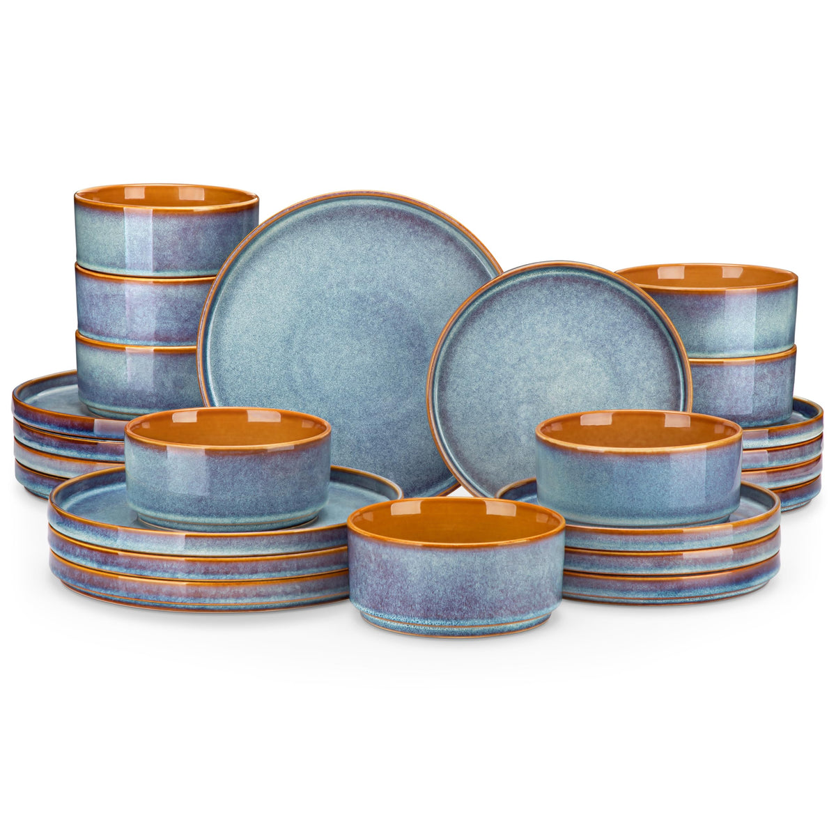 vancasso ONION Ceramic Dinnerware Sets, 12 Pieces Stoneware Plates and Bowls Sets for 4, Reactive Glaze Dishes Set for Kitchen, Dishwasher and Microwave Safe, Blue