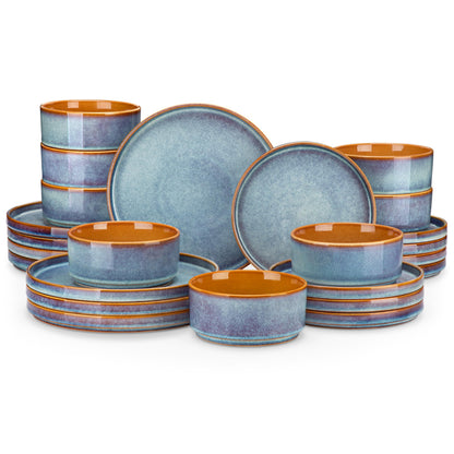 vancasso ONION Ceramic Dinnerware Sets, 12 Pieces Stoneware Plates and Bowls Sets for 4, Reactive Glaze Dishes Set for Kitchen, Dishwasher and Microwave Safe, Blue