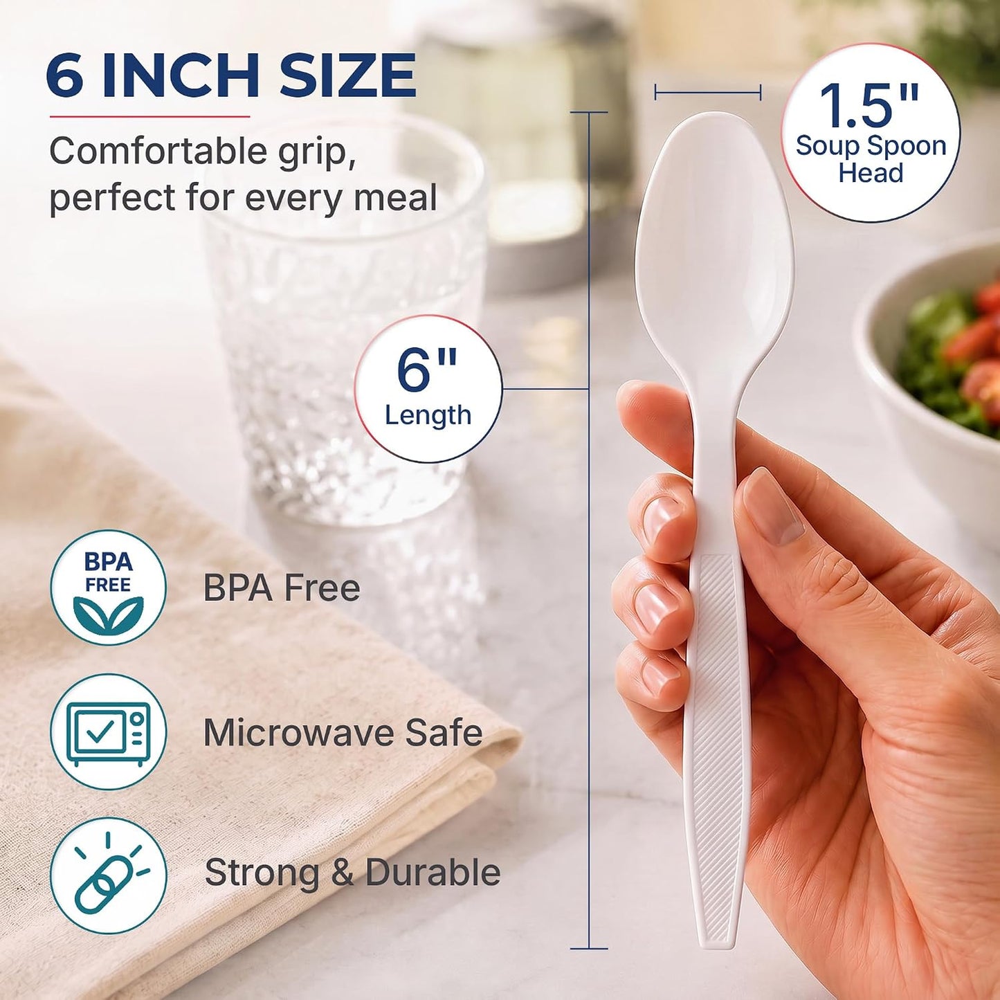 BluShine Heavy Duty Plastic Soup Spoons, Disposable Bulk Utensils | 400 Count Heavy Duty White Plastic Spoons, Strong Silverware Feel, BPA Free, Reusable, Dishwasher Safe, Catering Ready