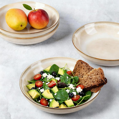 AmorArc 8.5’’ Ceramic Pasta Bowls Set of 4, 36oz Large Stoneware Bowls Set | Large Dinner Serving Bowls Set, Wide Bowl Plate for Pasta,Salad, Soup, Microwave Safe, Reactive Glaze-Cappuccino