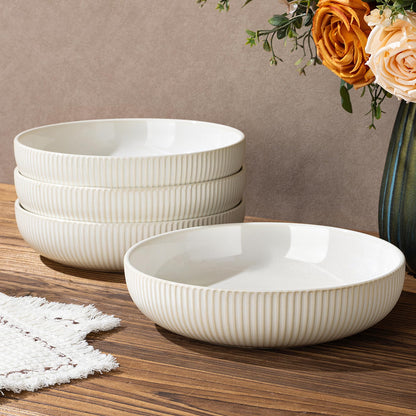 8.5" Ceramic Pasta Bowls Set of 4, Salad Bowls | Versatile Serving Bowls for Pasta, Salad, Fruit & Noodles, Housewarming & Wedding Gift, Mocha Brown