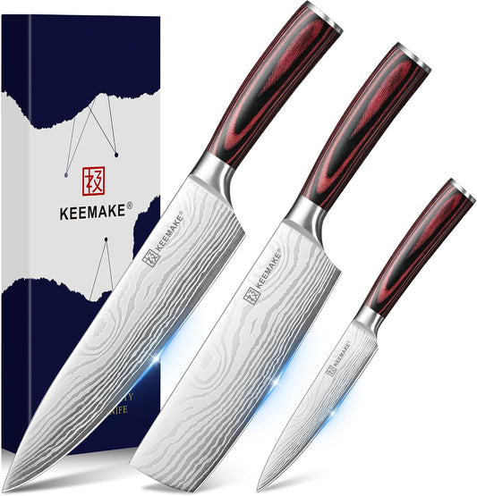 3 Pieces Kitchen Knife Set, Professional Ultra Sharp Chef Knife Set | Japanese High Carbon Stainless Steel with Pakkawood Handle, Kitchen Gadgets, Unique Gifts for Women Men