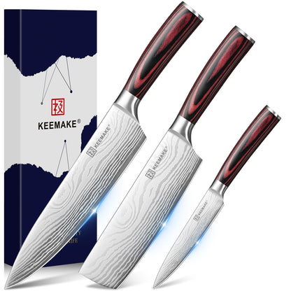 3 Pieces Kitchen Knife Set, Professional Ultra Sharp Chef Knife Set | Japanese High Carbon Stainless Steel with Pakkawood Handle, Kitchen Gadgets, Unique Gifts for Women Men