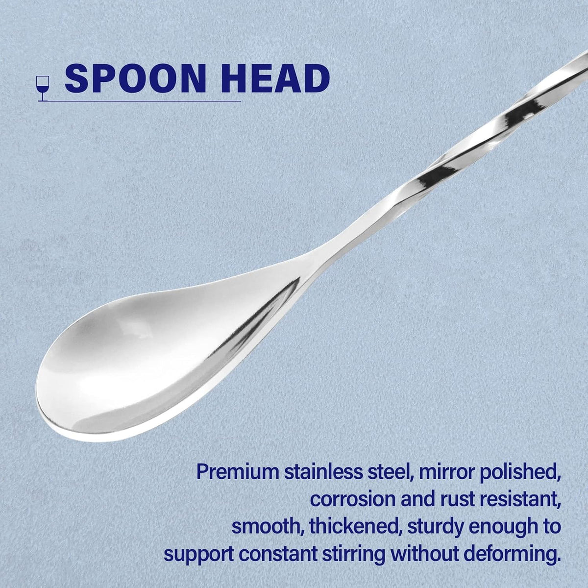 Bar Spoon Cocktail Mixing Stirrers, 2Pcs, 12” Long Handle, Silver | 18/8 Stainless Steel, Long Drink Spoons, for Stirring Coffee & Cocktails