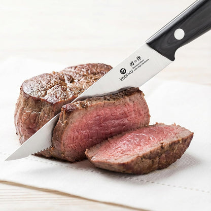 imarku Japanese Steak Knives Set of 8, Serrated blade, Pakkawood Handle | Serrated steak knife with non-slip Pakkawood handle, rust-proof blade, perfect for BBQ, restaurant, holiday dinners