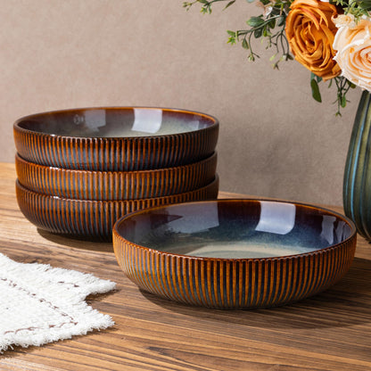 8.5" Ceramic Pasta Bowls Set of 4, Salad Bowls | Versatile Serving Bowls for Pasta, Salad, Fruit & Noodles, Housewarming & Wedding Gift, Mocha Brown