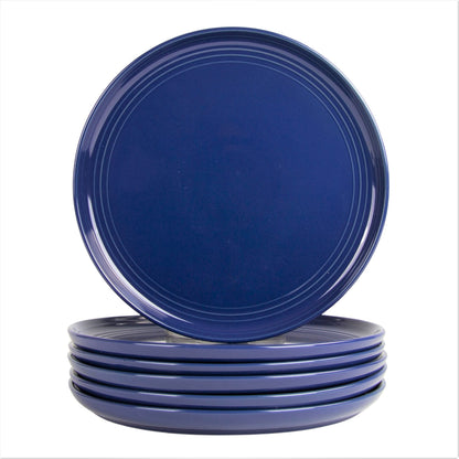 Double Line 8.25" Salad Plate, Set of 6, Cobalt Blue