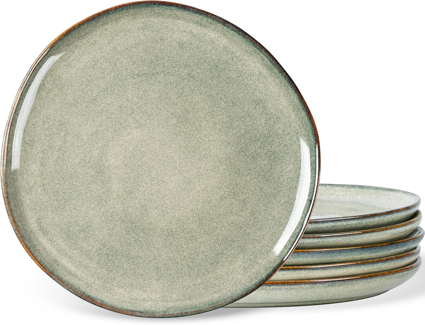 AmorArc Ceramic Dinner Plates Set of 6, 10.5 Inch Stoneware Plates Set | Handmade Reactive Glaze Plates, Rustic Shape Dinnerware Dish Set for Kitchen, Microwave & Dishwasher Safe, Scratch Resistant