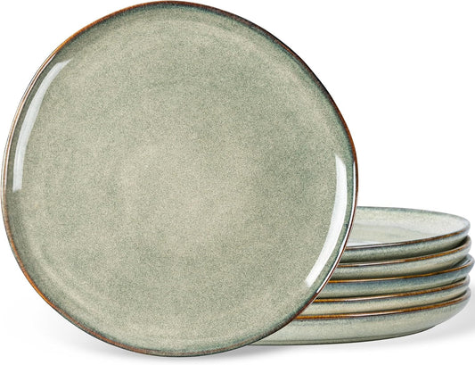 AmorArc Ceramic Dinner Plates Set of 6, 10.5 Inch Stoneware Plates Set | Handmade Reactive Glaze Plates, Rustic Shape Dinnerware Dish Set for Kitchen, Microwave & Dishwasher Safe, Scratch Resistant