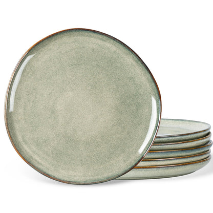 AmorArc Ceramic Dinner Plates Set of 6, 10.5 Inch Stoneware Plates Set | Handmade Reactive Glaze Plates, Rustic Shape Dinnerware Dish Set for Kitchen, Microwave & Dishwasher Safe, Scratch Resistant