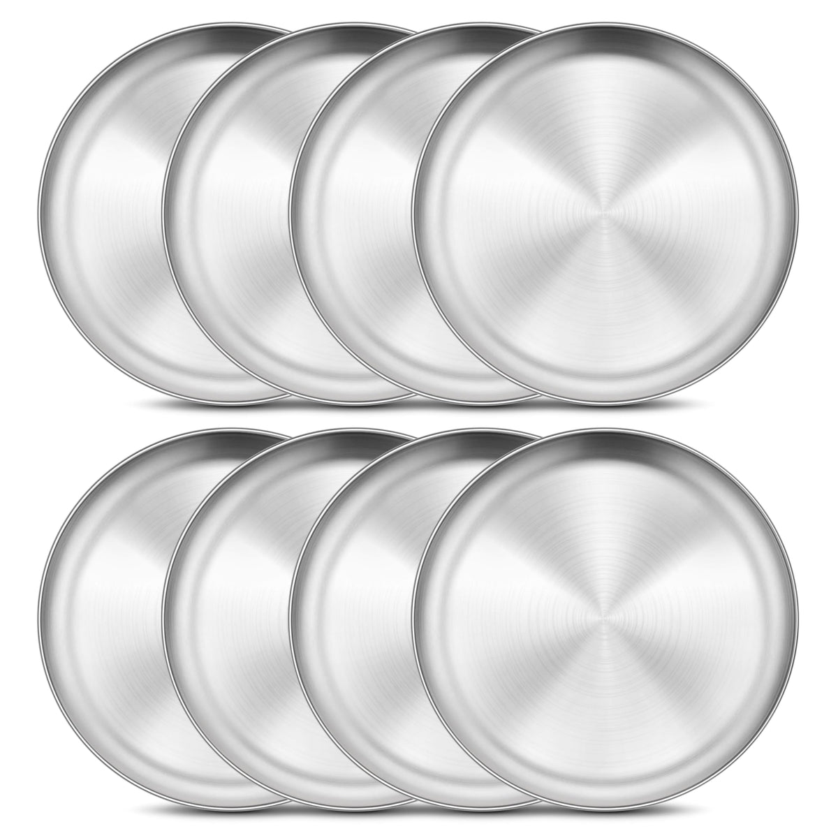 Onader 4-Piece Stainless Steel Plates, 8 Inch 304(18/8) Metal Round Dinner Plate, Kids Toddlers Dishes for Serving, Dishwasher Safe
