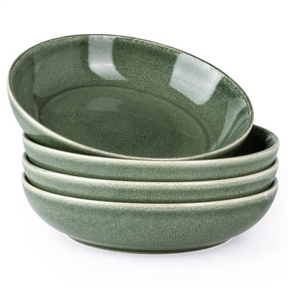 AmorArc 8.5’’ Ceramic Pasta Bowls Set of 4, 36oz Large Stoneware Bowls Set | Large Dinner Serving Bowls Set, Wide Bowl Plate for Pasta,Salad, Soup, Microwave Safe, Reactive Glaze-Cappuccino