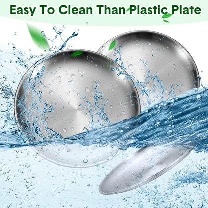 Honeydak 10 Pcs Stainless Steel Plates 8 Inch 304 Metal Dinner Plates Unbreakable Dish Camping Plate Reusable 18/8 Silver Round Plate Non Toxic Dishwasher Safe Double Layers Serving Salad Dessert