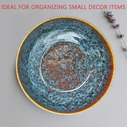 Ceramic Fruit Bowl,10.2" Decorative Bowl, Large Fruit Bowl for Kitchen Counter, Pedestal Bowl, Kitchen Counter Décor, Bread Candy Snacks Organizer(Magic Eye Blue)