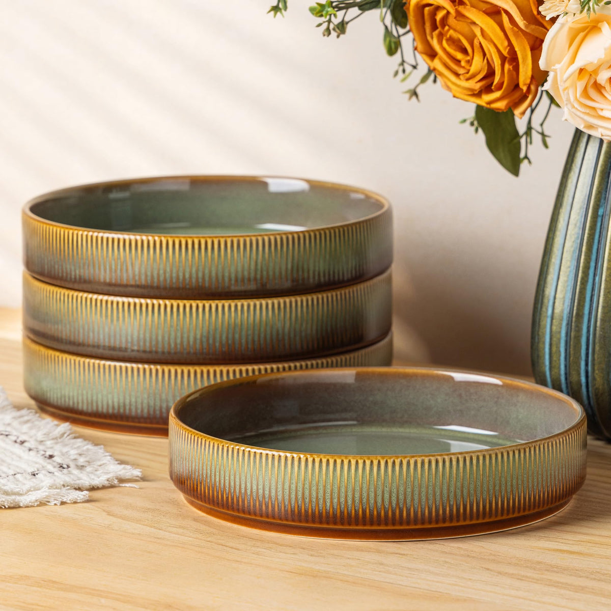 8.5" Ceramic Pasta Bowls Set of 4, Salad Bowls | Versatile Serving Bowls for Pasta, Salad, Fruit & Noodles, Housewarming & Wedding Gift, Mocha Brown