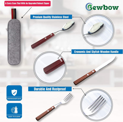 PREMIUM Stainless Steel Travel Utensils Set with Case, 3pc Full Size Fork | Portable Silverware Set for Work, Stainless Steel Reusable Travel Cutlery Set, Fork and Spoon Set for Camping, Picnic, Gadget