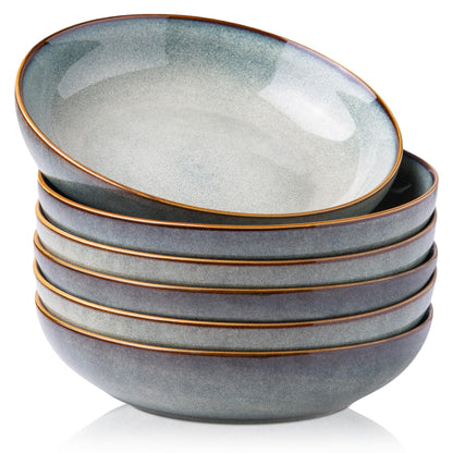 AmorArc 8.5’’ Ceramic Pasta Bowls Set of 4, 36oz Large Stoneware Bowls Set | Large Dinner Serving Bowls Set, Wide Bowl Plate for Pasta,Salad, Soup, Microwave Safe, Reactive Glaze-Cappuccino