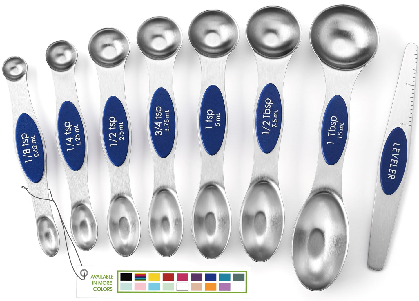 Spring Chef Magnetic Measuring Spoons Set of 8 for Kitchen, Multicolor | Stainless Steel Teaspoon & Tablespoon Measuring Spoons with Leveler for Dry & Liquid Ingredients, Dual Sided, Dishwasher Safe