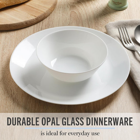 Martha Stewart Opalton Dinner Plates 6-Piece 10-Inch Plate Set – Chip and Break Resistant Opal Glass Plates - White