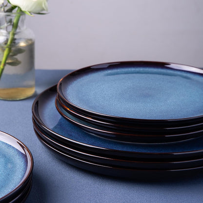 LERATIO Ceramic Plate Set of 6,8.5 Inch Reactive Glaze Salad Plates | Modern Shape Dinnerware Dishes Set for Kitchen,Microwave &Dishwasher&Oven Safe,Scratch Resistant-Indigo Blue