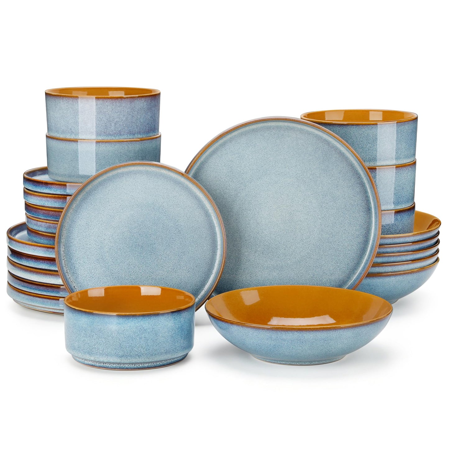 vancasso ONION Ceramic Dinnerware Sets, 12 Pieces Stoneware Plates and Bowls Sets for 4, Reactive Glaze Dishes Set for Kitchen, Dishwasher and Microwave Safe, Blue