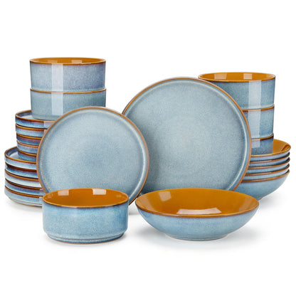 vancasso ONION Ceramic Dinnerware Sets, 12 Pieces Stoneware Plates and Bowls Sets for 4, Reactive Glaze Dishes Set for Kitchen, Dishwasher and Microwave Safe, Blue