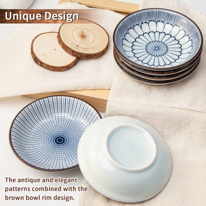 Eisinly 6 Pack Dipping Bowls,3 OZ Small Ceramic Soy Sauce Dish,Vintage Blue | 4 Inch, Blue-white Glaze, Shiny, Safe, Dishwasher Safe, for Seasonings, Sushi & BBQ