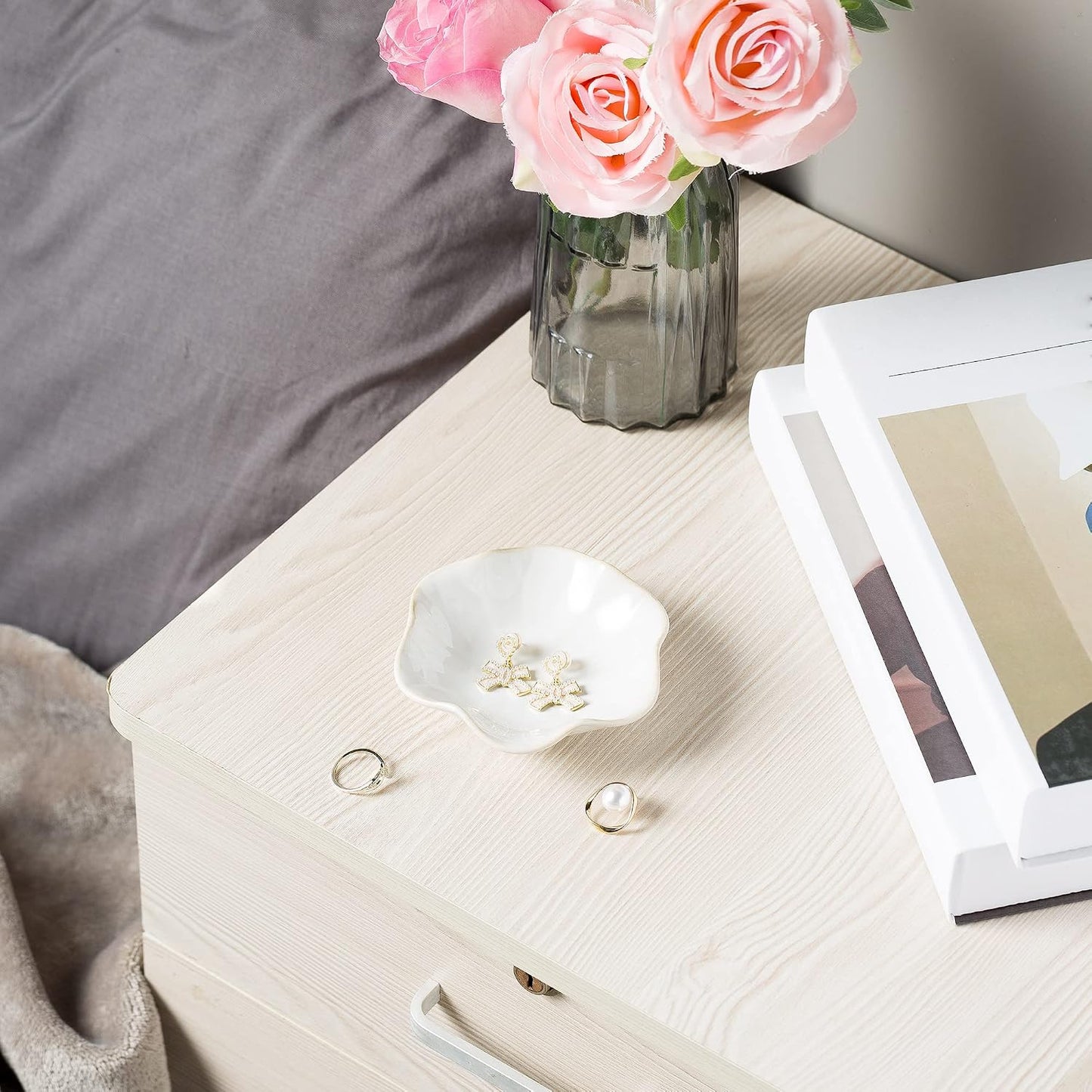 BEUNAIZER Jewelry Dish Tray, Ring Dish, Ceramic Trinket Tray, Key Bowl | Decorative plate style keeps earrings, necklaces and small items easy to see, suited for friends, daughters and mothers.