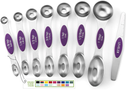 Spring Chef Stainless Steel Magnetic Measuring Spoons Set of 8, Black | Dual Sided Metal Teaspoon & Tablespoon Measuring Spoons with Leveler for Dry & Liquid Ingredients, Nesting, Dishwasher Safe