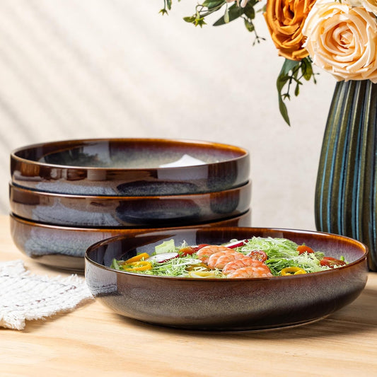 8.5" Ceramic Pasta Bowls Set of 4, Salad Bowls | Versatile Serving Bowls for Pasta, Salad, Fruit & Noodles, Housewarming & Wedding Gift, Mocha Brown