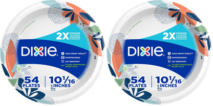 Dixie Large Paper Plates, 10 Inch, 150 Count, 2X Stronger*, Microwave-Safe, Soak-Proof, Cut Resistant, Disposable Plates For Everyday Breakfast, Lunch, & Dinner Meals