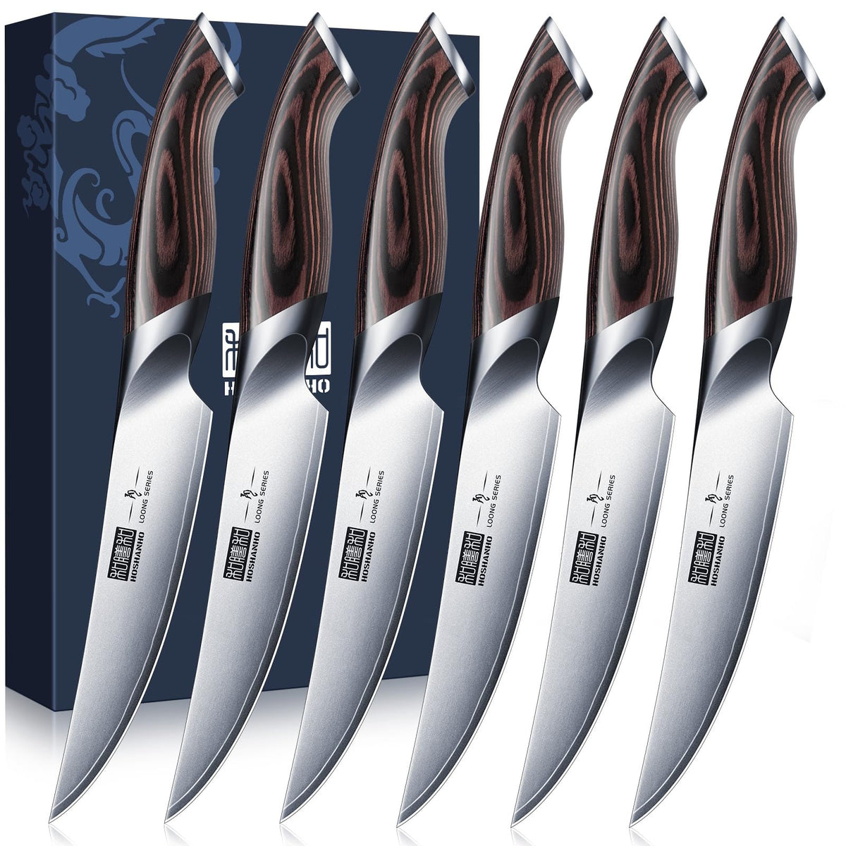 HOSHANHO Steak Knives Set of 6, Ultra Sharp 4.5 In Serrated Steak Knife Set | Japanese High Carbon Stainless Steel Kitchen Steak Knives with Ergonomic Pakkawood Handle, Ideal Gifts