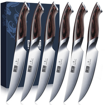 HOSHANHO Steak Knives Set of 6, Ultra Sharp 4.5 In Serrated Steak Knife Set | Japanese High Carbon Stainless Steel Kitchen Steak Knives with Ergonomic Pakkawood Handle, Ideal Gifts
